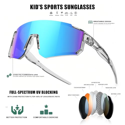 Image of SEKKAF Kids Sunglasses Youth Baseball Sunglasses for Boys Girls Softball Sports Sun Glasses UV Protection