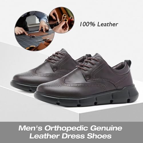 XPACS Men's Orthopedic Leather Dress Walking Shoes: Comfortable Arch Support Orthotic Plantar Fasciitis Business Formal Oxford, Flat Feet Casual Tennis Working Shoes for Foot and Heel Pain Relief2