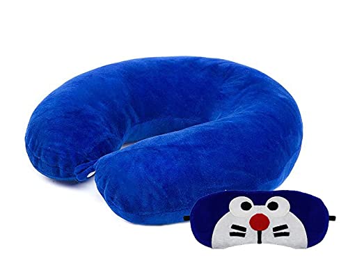 Juzzii Velvet Neck Pillow Eye Mask - Combo Airline Pillow Sleeping Pillow with Sleeping Eye Mask Travel Eye Mask Great for Long Road Trips and Flights - Blue Neck & Mask No-11
