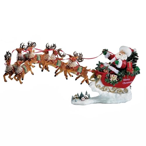 Kurt Adler Musical Santa with 8 Reindeers 2-Piece Set 24-Inch