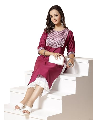 Image of Women's A-Line Cotton Embroidery Red Kurti |Red