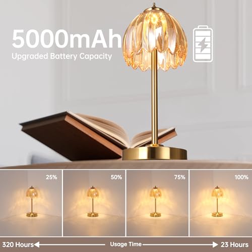 Image of Shenmoyl Set of 2 Tulip Table Lamp with 5000mAh Battery & Touch Control, Cordless Table Lamp with 3 Colors, Dimmable Rechargeable Table Lamps for Bedroom, Living Room, Entryways (Amber Tulip)