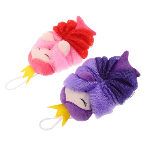 TOPPERFUN Esponjas de Baño Exfoliantes para 2 Piezas Dibujos Animados, Esponja Suave y Lufa Corporal, Color Rosa y Morado, Ideales para Ducha y Cuidado Infantil