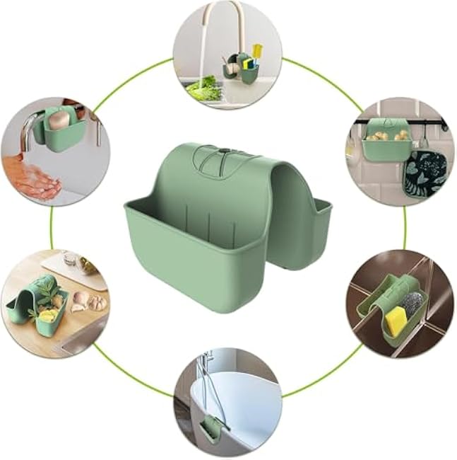 Sponge Silicone Holder for Kitchen Sink, Sponges Holder Over Faucet, Hanging Kitchen Sink Organizer Accessories Rack Basket (Green)