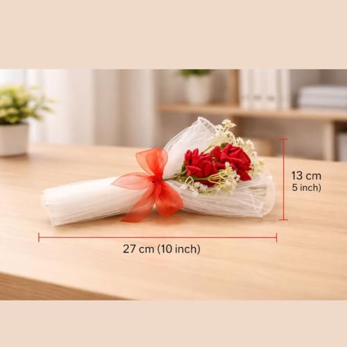 Image of SATYAM KRAFT 1 Pcs Artificial Flower Mesh Rose Bouquet for Him Her Girlfriend Boyfriend Wife Husband | Romantic Decor for Anniversary, Wedding, Birthday, Home Decor (White)