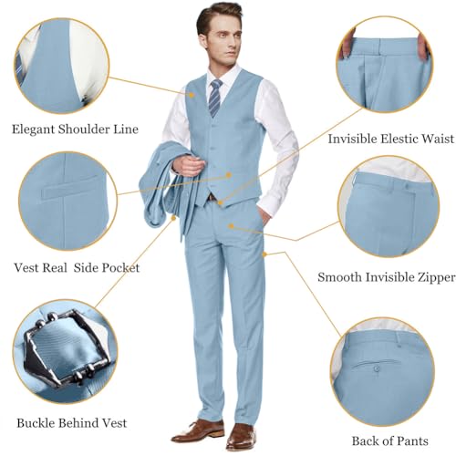 Image of Men's Slim Fit 3 Piece Suit Two Button Business Wedding Dress Tux Suit Set Jacket Vest Pants with Tie
