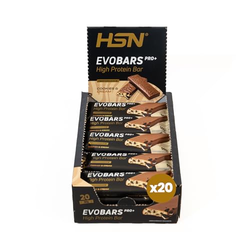 HSN Evobars PRO+ Barritas de Proteína de Galletas y Crema | 20 Unidades de 50 g | 25 g de Proteína por Barrita | Con Recubrimiento de Chocolate y Bajo Contenido en Azúcares
