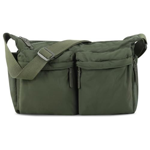 Nylon-Crossbody-Kuriertasche für Damen, große Umhängetasche, Hobo-Tragetasche mit mehreren Taschen, leichte Computer-Crossbody-Tasche, Handtasche mit Reißverschluss für Reisen, Arbeit, Größe L, Grün