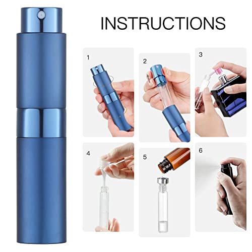Image of 10ML Mini Perfume Atomizer Spray Bottle, Empty Refillable Glass Travel Cologne Sprayer for Men & Women with Refill Tools (Blue-1)