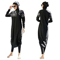 Frauen Muslimische Badeanzug Burkini Damen Muslim Full Cover Islamisch Arabisch Jilbab Schwimmanzug Langarm Schwimmoberteile Built in Bra+Schwimmhose+Hijab 3tlg Ganzkörper Modest Bademode 2#Schwarz XL