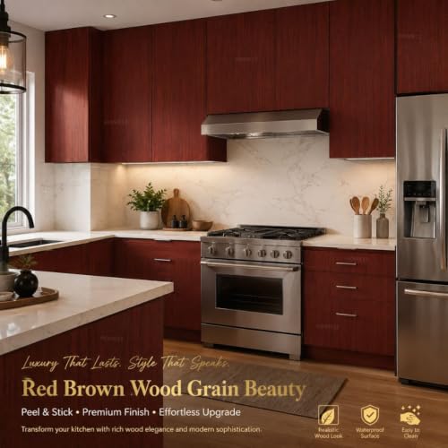 Image of HOME13 Wood Contact Paper Peel and Stick Wood Grain Wallpaper for Countertops Self-Adhesive Removable Waterproof Brown Vinyl Wall Paper for Furniture Kitchen(24x168 Inch)