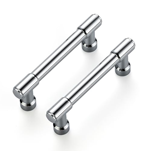 Image of Ravinte 5 Pack 3 Inch Hole Center Solid Kitchen Cabinet Handles Polished Chrome Dresser Pulls Cabinet Drawer Pulls for Kitchen Cupboard Hardware