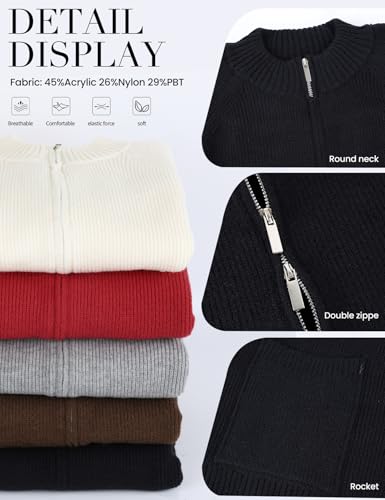 Yimoon Zip Up Cardigan for Women Fall Knit Cropped Sweater Raglan Sleeve Turtle Neckline Ribbed Cardigans with Pocket(Black-S)