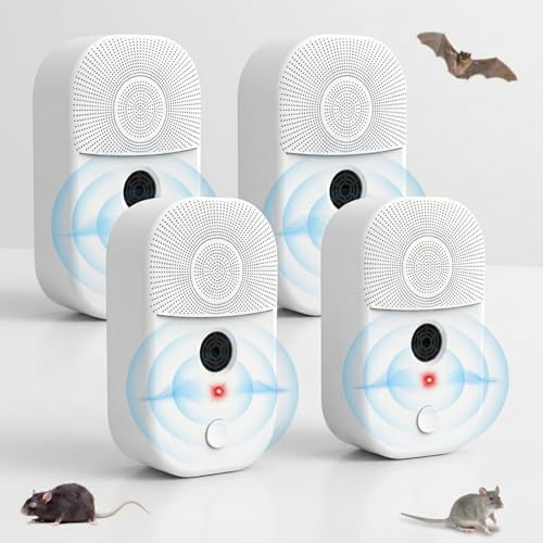 2026 Upgraded 4 Pack Ultrasonic Bat Repellent for Attic Plug in Bat Deterrent System for Indoor & Outdoor Use Safe Bat Repellent Deterrent Devices to Keep Bats Away from Home Human & Pet Friendly
