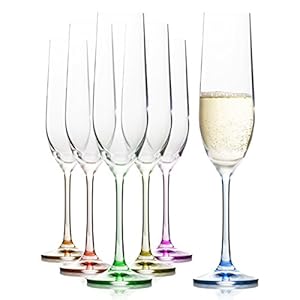 Crystalex Champagne Flute Set of 6, Stemmed Crystal Champagne Glasses Stemware For Prosecco, Mimosas or Cocktails, 100% Lead-Free (190 ML