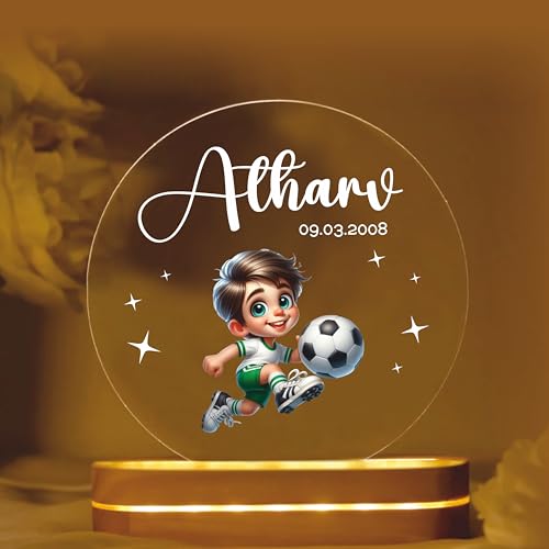 Image of PRINTHUA Personalized LED Night Table Lamp with Custom Name, Unique Gift for Women, Men, Kids, Girlfriend, Boyfriend, Husband, Wife | Perfect for Birthdays & Special Occasions (Football)