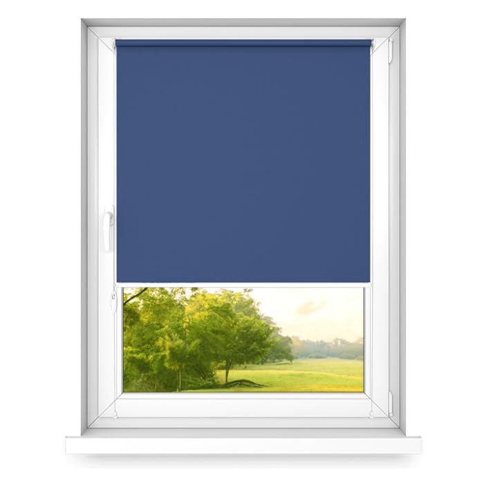 time4blinds – Estor Opaco sin Taladros – Estor Opaco para Ventana – 3 Métodos de Fijación, Revestimiento Térmico Plateado – Arándano, 600x1900mm, Tracción a la Izquierda