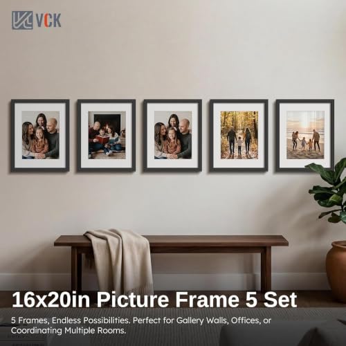 Image of VCK 16x20 Picture Frame 5 Pack, Black Wood, 11x14 Mat, Glass, for Poster