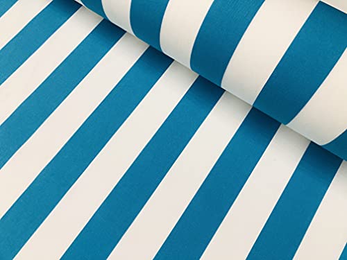 Tela acrílica impermeable a rayas para exteriores, material de tapicería Dralon, muebles de jardín, patio, cenadores, sillas de playa, 320 cm de ancho, se vende por metros, turquesa y blanco