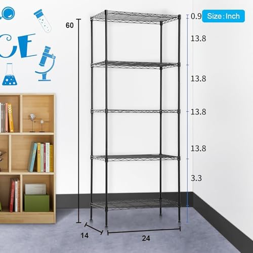Image of BestOffice | 5-Tier Wire Storage Shelves | 14x24x60 | Black| Heavy-Duty Metal Shelf, Holds Upto 750 lbs | No-Tool Assembly | Ideal for Home & Garage Shelving
