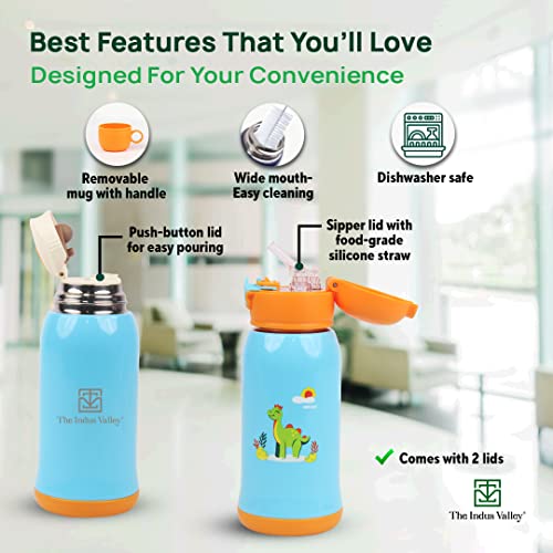 Image of The Indus Valley Pro-Hydro Vacuum Insulated Kids Sippy with 2 Lids | Food Grade Stainless Steel | Leak Proof | BPA Free (450 ml, Light Blue)