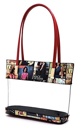 Bolso tote transparente con estampado de portada de revista de Michelle Obama, 3 en 1 (bolso y billetera), cuero vegano sintético, cierre con cremallera, acabado dorado miniatura 4
