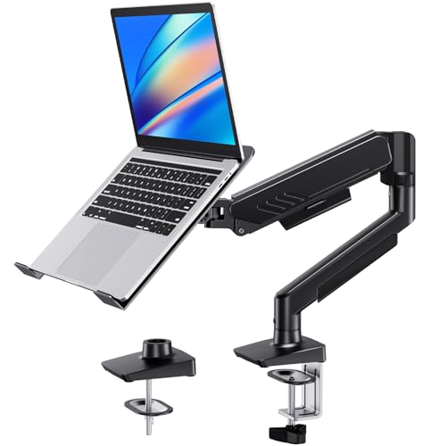 HUANUO 2 in 1 Function Laptop Mount with Tray, Fits 13-34″ Monitors & Up to 17″ Notebook, Ergonomic Laptop Arm with Full Motion Adjustment, Laptop Stand for Desk, VESA 75x75mm/100x100mm