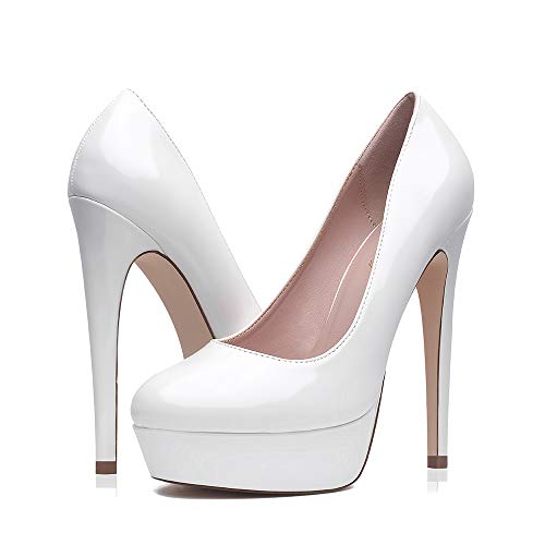 Image of Elisabet Tang Women's Platform High Heels Pumps Shoes Peep Toe 5.5 inch Stilettos Slip On for Dress Wedding Party Prom