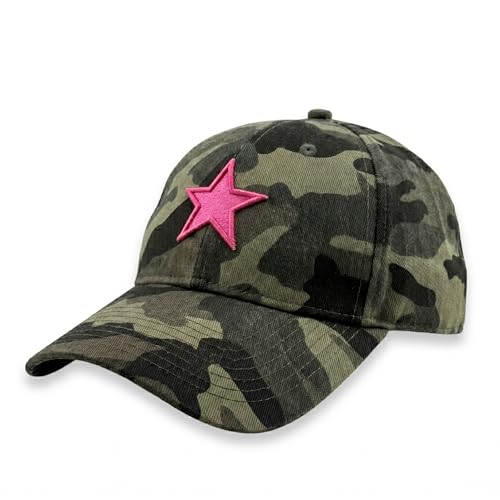 Lila and Sage Womens Camo Baseball Cap with Pink Embroidered Star – Cute Adjustable Cotton Hat – Fashion Aesthetic Gorras para Mujer