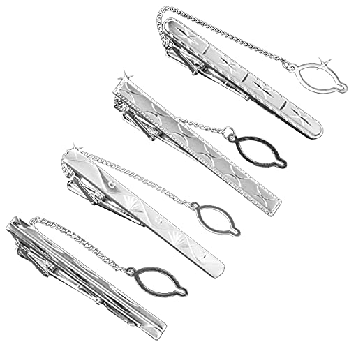 MGStyle 4 Pcs Tie Clip, Tie Bar, Tie Clips for Men, Tie Bars for Men, Mens Tie Clip Silver, Dad Tie Clip Skinny, Tie Clip for Women, Tie Bar Silver, Men Tie Clips, Bar Tie Clip Gold