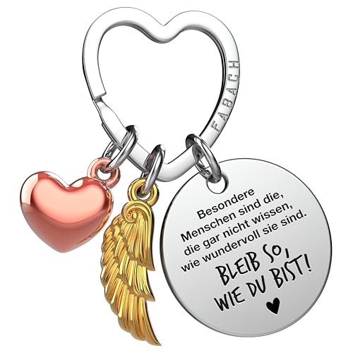 FABACH Beste Freundin Schlüsselanhänger Schutzengel Glücksbringer mit Herz und Gravur - Beste Freundin Geschenke Schlüsselanhänger Herz - Beste Freundinnen Geschenk Engel Glücksbringer