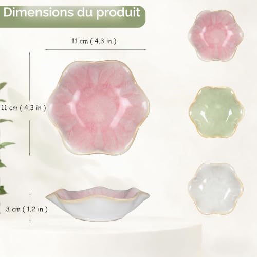 YoHyien 3 Pièces Ceramique Coupelle Bijoux, Décoratif Vide Poche Entree, Forme de Fleur Plateau Bijoux, Decorative Bowl Jewellery, Plateaux à Bijoux pour Bibelot, Bague (Rose + Vert + Gris) – vue 2