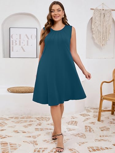 Image of AusLook Plus Size Midi Dress for Women Sleeveless Casual Summer Tank Dress with Pockets A-Line Loose Swing Dress 1-5X
