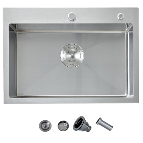 Image of 24 Inch Drop In Kitchen Sink, 304 Stainless Steel, Brushed Nickel