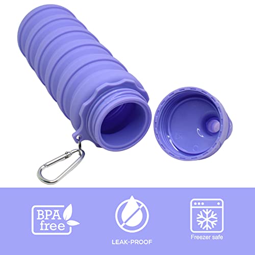 Image of Kiditos Expandable Silicone Sipper Water Bottle, Foldable Bottle for Kids for Sports, Trekking, Cycling, Gym, School Water Bottle with Snap Hook, Purple