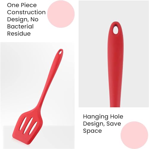Image of Baskety Silicone Turner Spatula /Slotted Spatula, High Heat Resistant to 480F, Hygienic One Piece Design, Non Stick Rubber Kitchen Utensil for Fish, Eggs, Pancakes, Wok Red Pack of 2