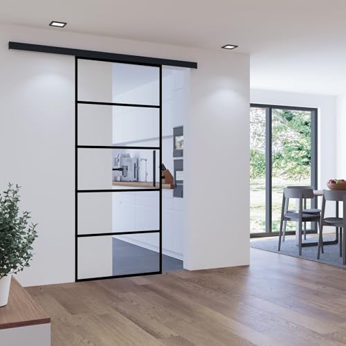 Schulte porte coulissante en verre, 102x220cm, porte coulissante intérieure, porte vitrée, rayures noires -poignée barre+double amortisseur softclose