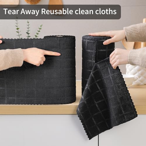 Image of Ferdilan 80 Pack Microfiber Cleaning Cloth Roll,Lint Free Rags Paper Towels & Tear Away Reusable Towels,Washable Shop Rags,Wash Cloths Dish Rags(12 inch x 12 inch) for Car Kitchen Window Garage-Black