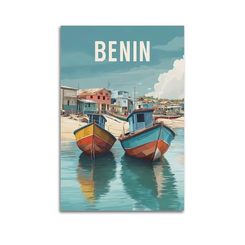 Affiche commémorative vintage sur toile représentant le Bénin - Décoration murale - Décoration murale - 30 x 45 cm