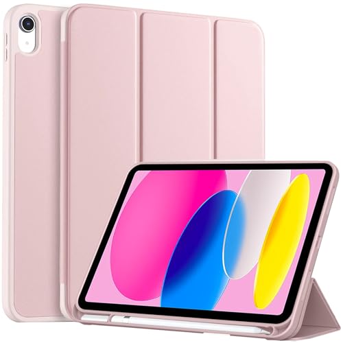 EspZanthic Etui na iPad (A16) 11./10. Generacji (2025/2022), Elastyczny Tył i Potrójna Podstawka TPU z Uchwytem na Ołówki, Automatyczne Budzenie/Uśpienie, Różowy