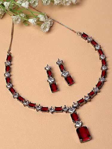 Image of Karatcart Elegant Silver Plated Blue American Diamond Necklace Set for Women