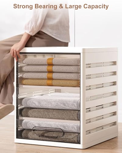 Organizador de almacenamiento para armario con divisores, organizadores de cajones apilables, cajas de almacenamiento con tapas para armario, despensa, lavandería, sala de estar