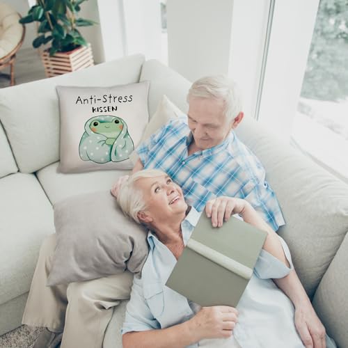 speecheese Frosch in Blauer Decke Kissen mit Spruch Anti-Stress Kissen Entspannendes DekoKissen im Kawaii Design - Süßes Relax Bettzubehör für Anti-Stress Entspannung
