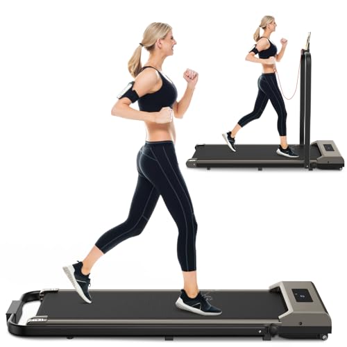 Cinta de Correr Plegable 2 en 1-10 km/h, 43x110 cm; Cinta Eléctrica Debajo del Escritorio, 3.0HP, Peso Máximo 150 kg; Pantalla LCD y Control Remoto para Hogar y Oficina (Sombre)