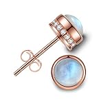 Angol Sterling Silver Moonstone Stud Earrings for Women Girls 925 Hypoallergenic Cute 5mm Natural Mo