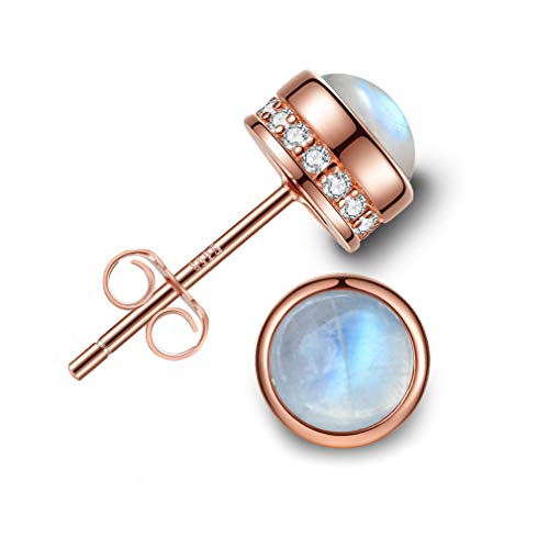 Angol Sterling Silver Moonstone Stud Earrings For Women Girls 925 Hypoallergenic Cute 5Mm Natural Moonstone Minimalist Earring Jewelry Valentines Day Birthday Gift With Box #TOP6
