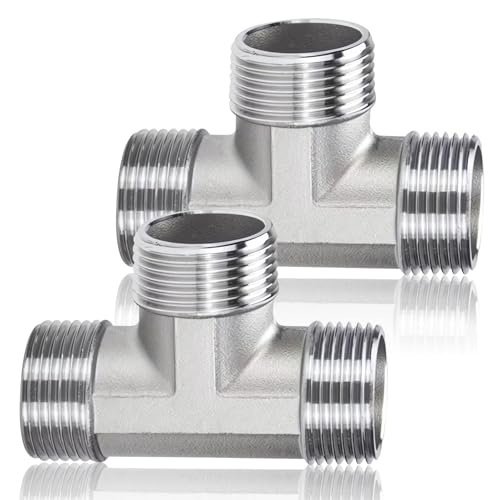 Lot de 2 pièces en T en acier inoxydable 1/2" AG, raccord en T 90° G1/2" (diamètre 20,3 mm)