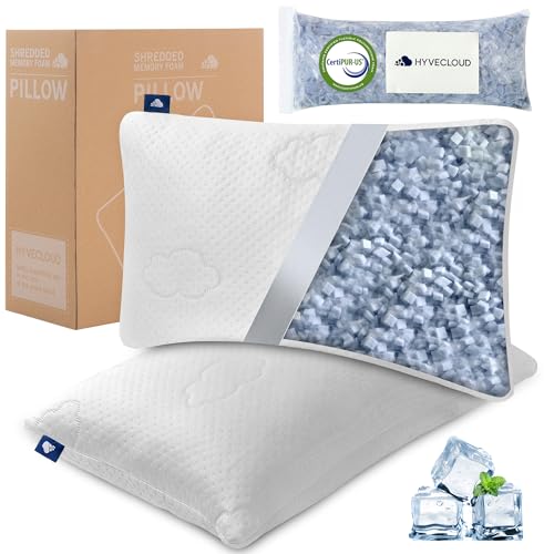 Cooling Memory Foam Pillows Deep Sleep Bed Pillow & Washable Cover Cooling Pillow for Neck Pillow for Shoulder & Back & Side Rectangular White-Cooling++ (Queen+Extra Fill) Pack of 2