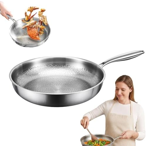 Patelnia ze 100% czystego tytanu, powłoka zapobiegająca przywieraniu, 26 cm, młotkowany wzór Nutri-Design, nadaje się do mycia w zmywarce, niepowlekana, kompatybilna ze wszystkimi kuchenkami i