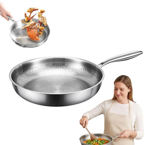Poêle à frire antiadhésive 100 % titane pur, 26 cm, design martelé, passe au lave-vaisselle, pour toutes les cuisinières et fours, batterie de cuisine...